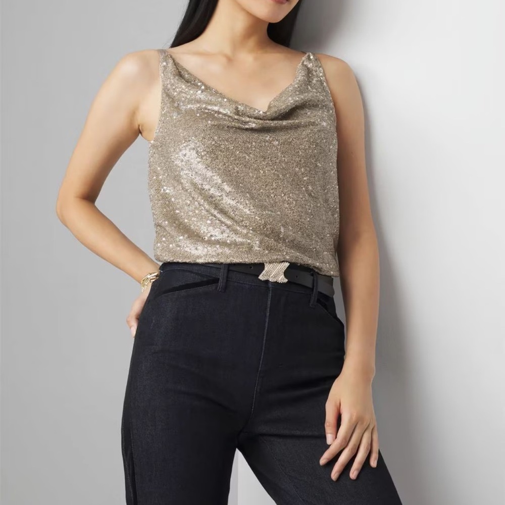 White House Black Market Gold Sequin Camisole
